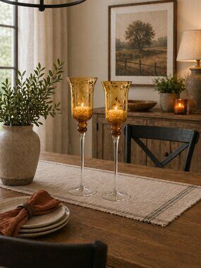 Set of 2 Blown Glass Tabletop Hurricanes